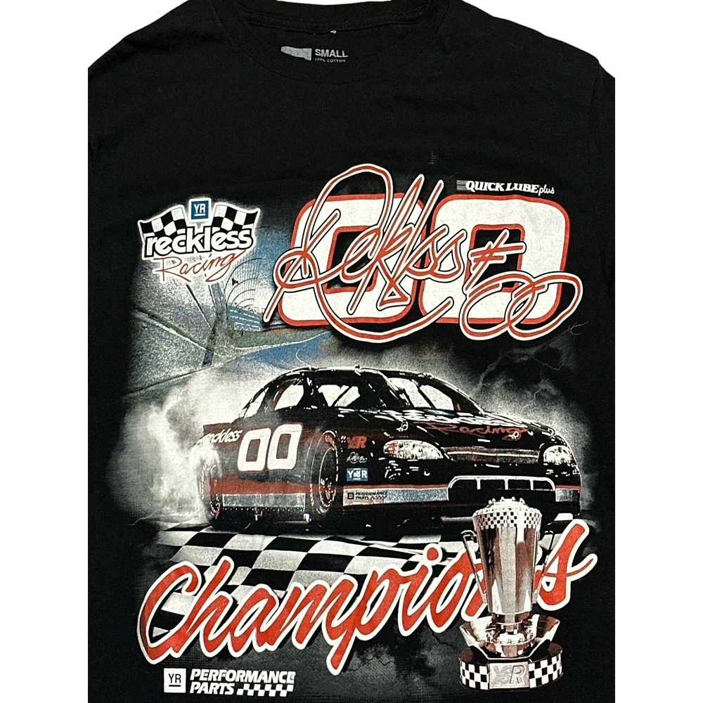 Nascar Dale Earnhardt #00 YR Reckless Racing Black Graphic T-Shirt SizeS 100%Cot